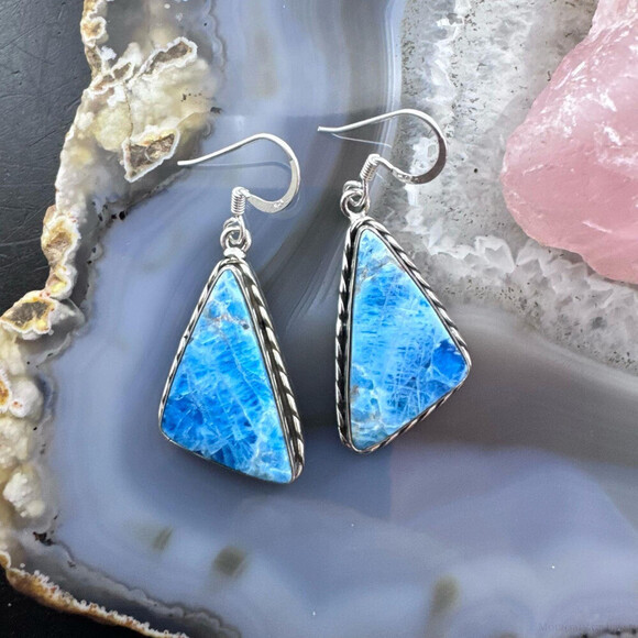 Sterling Southwestern Style Triangle Blue Apatite Dangle Earrings For Women #1 - Picture 1 of 10